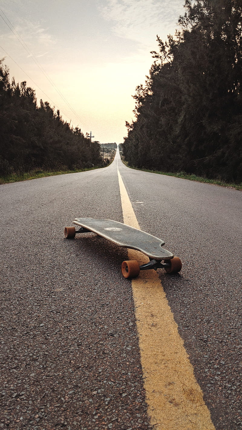 longboard, skateboard, road, marking, distance, HD phone wallpaper