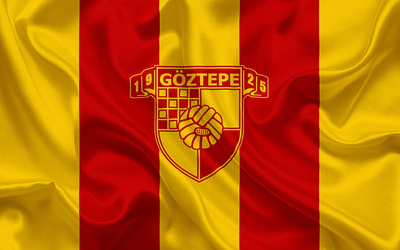Göztepe SK, Turkish football club, emblem, logo, red yellow silk flag, Izmir, Turkey, Turkish Football Championship, HD wallpaper