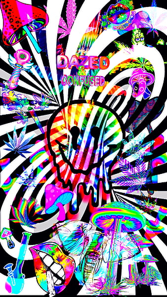 Swirls, mushrooms, psychedelic, smileyface, art, mouth, Stoner, trippy, Colorful, hippie, leaf, HD phone wallpaper