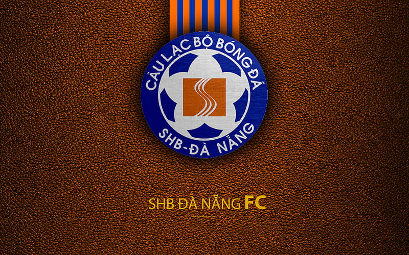 SHB Da Nang FC leather texture, logo, Vietnamese football club, orange blue lines, emblem, creative art, V-League 1, Danang, Vietnam, football, HD wallpaper