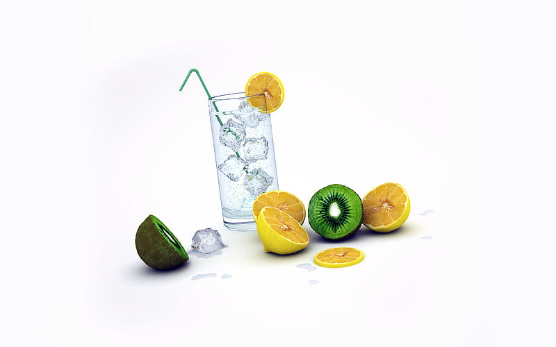 A cocktail for you, ice, coctail, kiwi, lemon, HD wallpaper