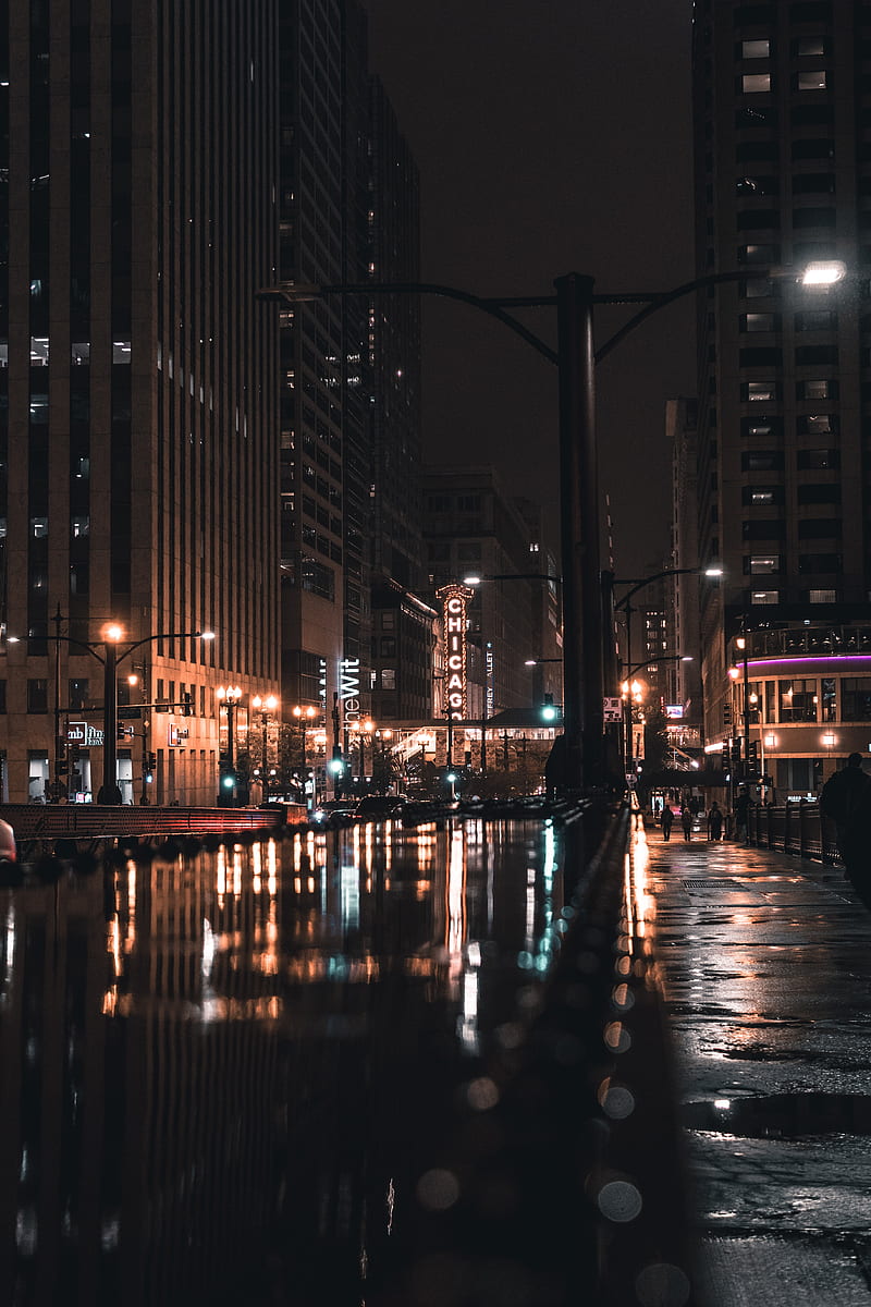 night city, street, city lights, architecture, chicago, usa, HD phone wallpaper