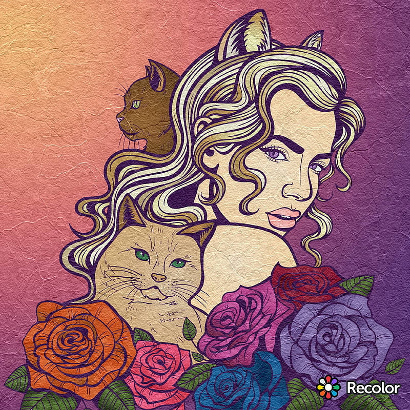 Cat human drawing, cat, pretty, HD phone wallpaper