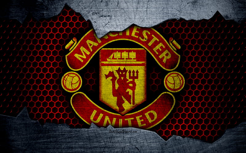 Manchester United logo, metal background, soccer, Premier League, MU, Manchester, football, HD wallpaper