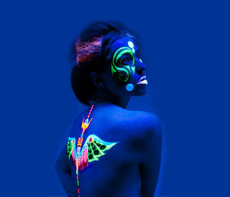 Neon Body Art, art, female, glow, neon body paint, glowing, paint, creative, woman, bold colors, fantasy, girl, bright colors, feminine, neon, HD wallpaper