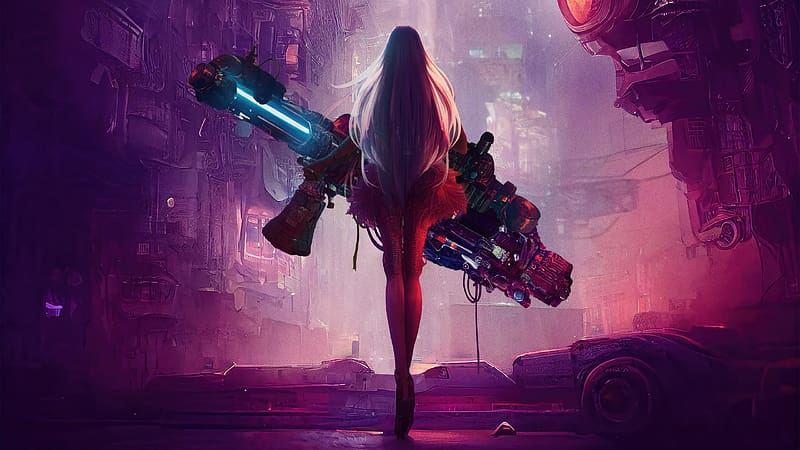 Cyberpunk Girl With Big Gun In Scifi World, cyberpunk, scifi, artist, artwork, digital-art, artstation, HD wallpaper