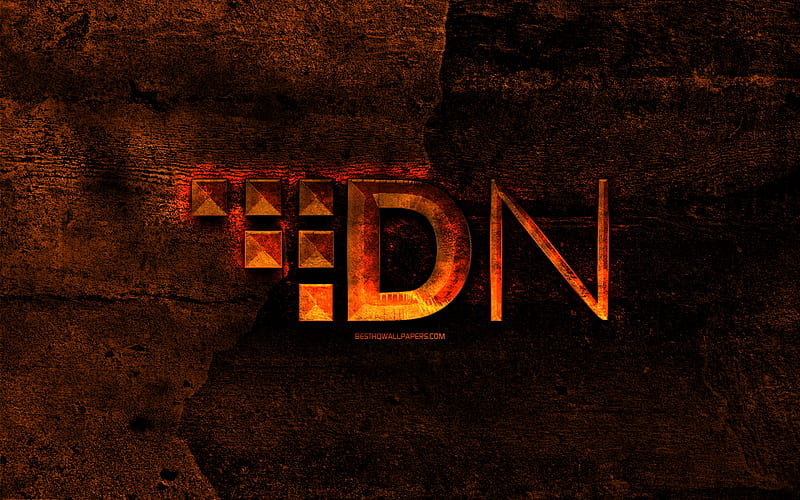 DigitalNote fiery logo, orange stone background, creative, DigitalNote logo, cryptocurrency, DigitalNote, HD wallpaper