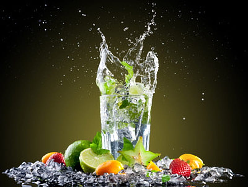 Drink with splash, Summer, Fruits, Cocktail, Glass, Ice, HD wallpaper
