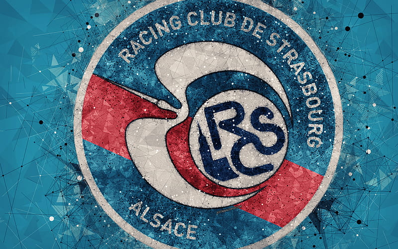 RC Strasbourg Alsace geometric art, French football club, creative art, blue logo, emblem, Ligue 1, blue abstract background, Strasbourg, France, football, HD wallpaper