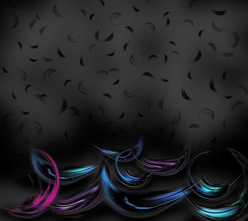 falling feathers, black, blue, fall, feather, gris, pink, violet, HD wallpaper