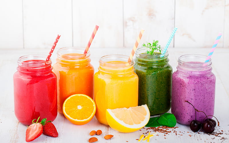 Fruit smoothies, different smoothies, healthy food, drinks, smoothies, HD wallpaper