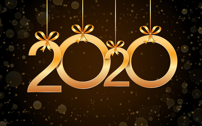 Happy New Year!, card, 2020, craciun, christmas, black, goldne, new year, HD wallpaper