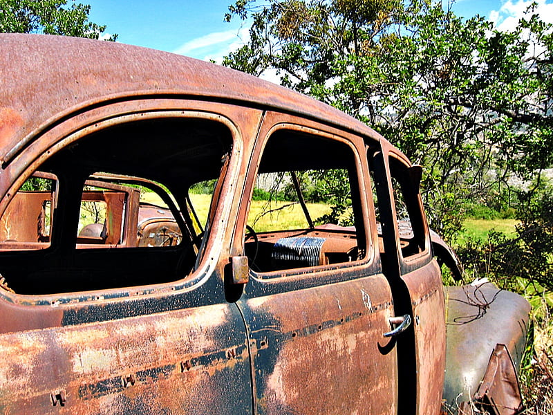 rust is cool, auto, old car, junkyard, rust, HD wallpaper