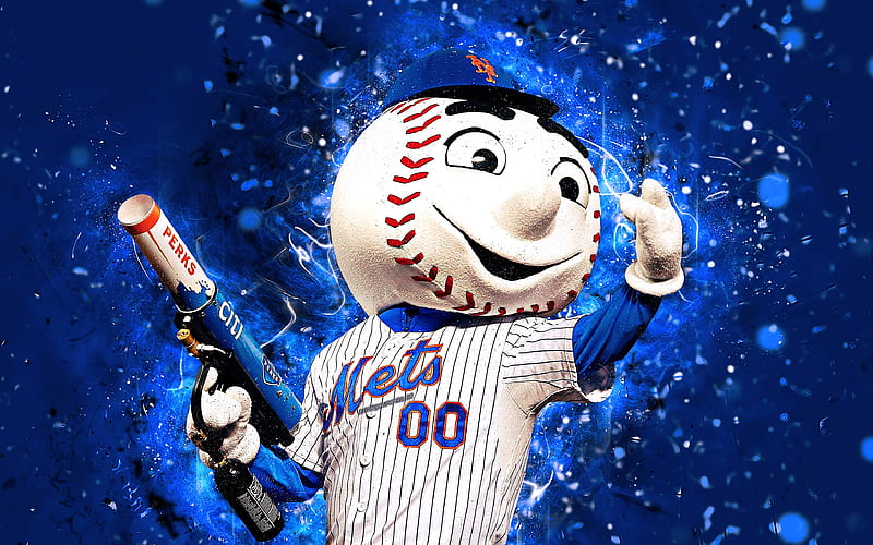 Mr Met mascot, New York Mets, abstract art, MLB, baseball, creative, USA, New York Mets mascot, Major League Baseball, MLB mascots, NY Mets, official mascot, HD wallpaper