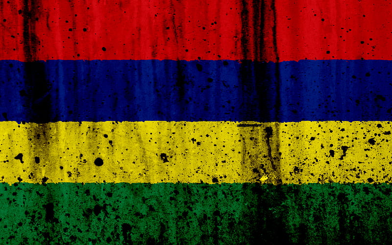 Mauritius flag grunge, flag of Mauritius, Africa, Mauritius, national symbols, Mauritius national flag, HD wallpaper