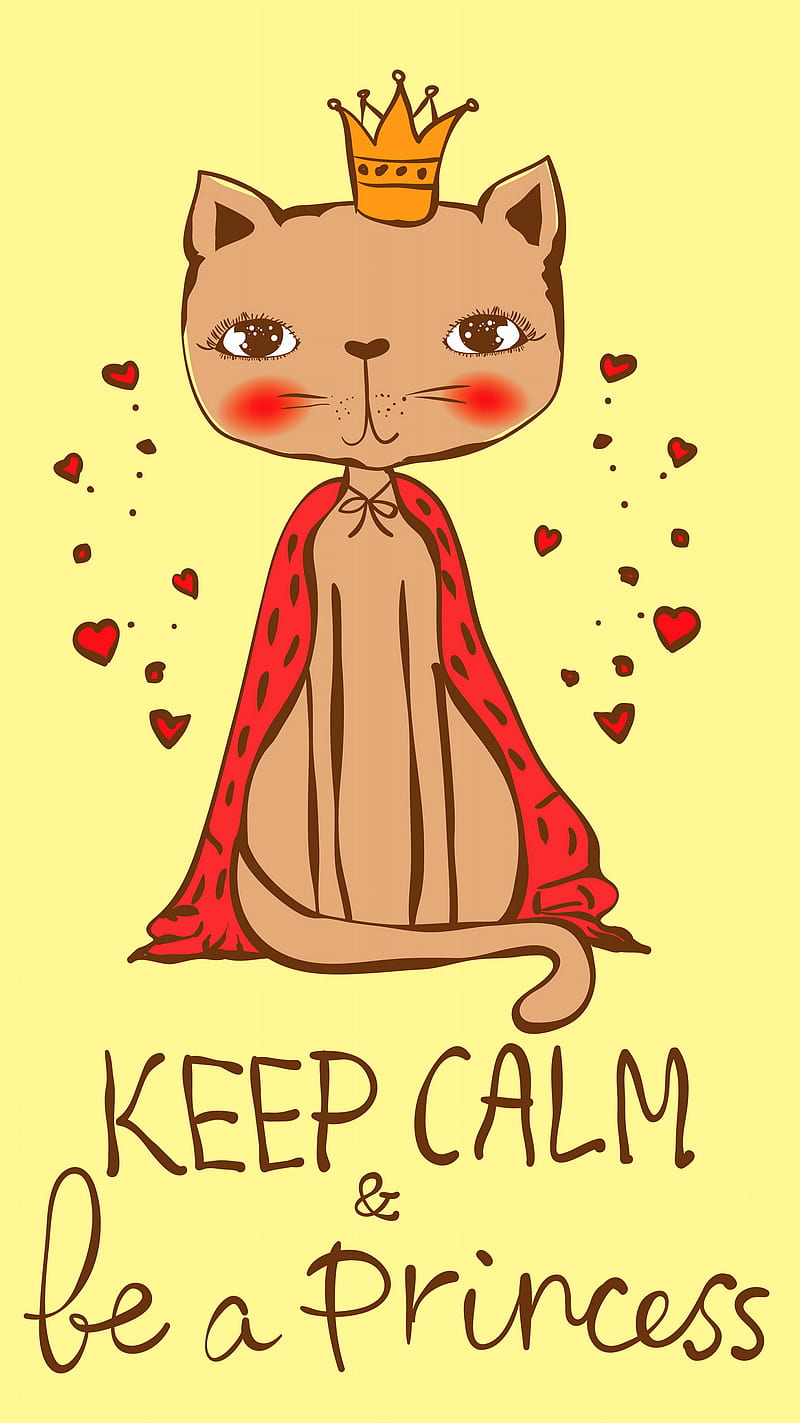 Keep Calma, art, background, cartoon, cat, desenho, keepcalm, phone, princess, HD phone wallpaper