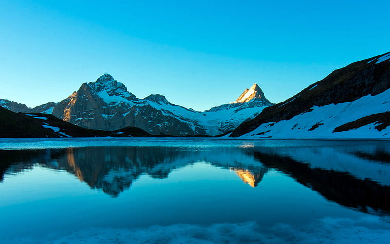 Switzerland Snow Mountains Bachalpsee Lake, HD wallpaper