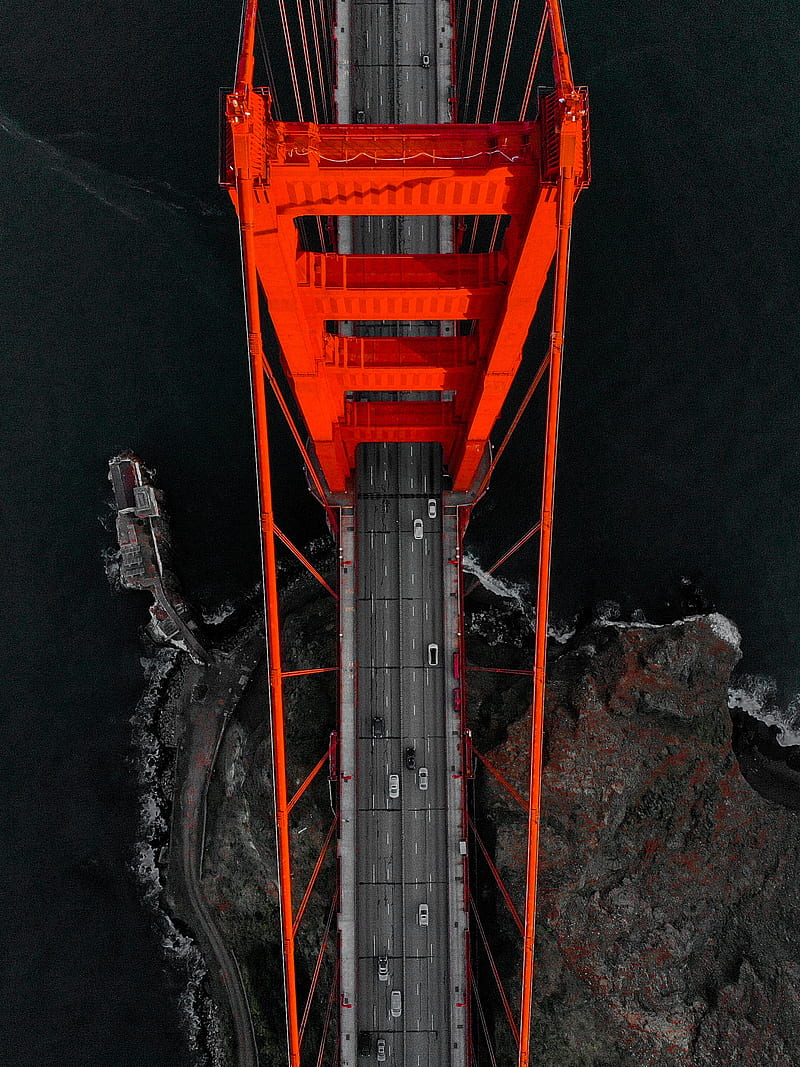 bridge, aerial view, construction, architecture, water, HD phone wallpaper