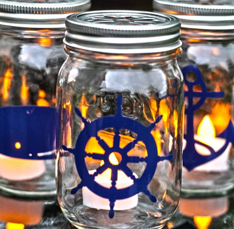Nautical Mason Jar Lanterns, uses, lanterns, crafts, candles, glass, nautical, mason, mason jar, jars, HD wallpaper
