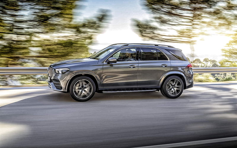 Mercedes-Benz AMG GLE 53 4MATIC, exterior, side view, gray SUV, new gray GLE, german cars, Mercedes-Benz, HD wallpaper