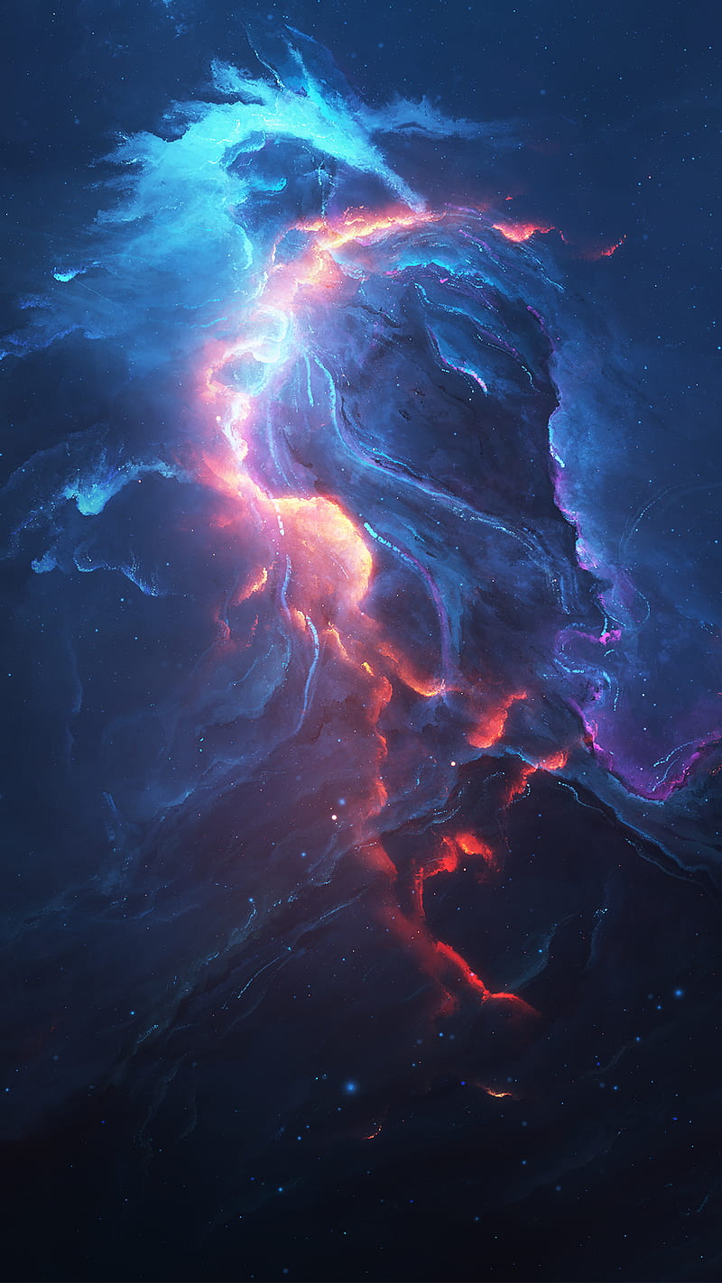 Atlantis On Fire, nebula, space, starkitect, HD phone wallpaper