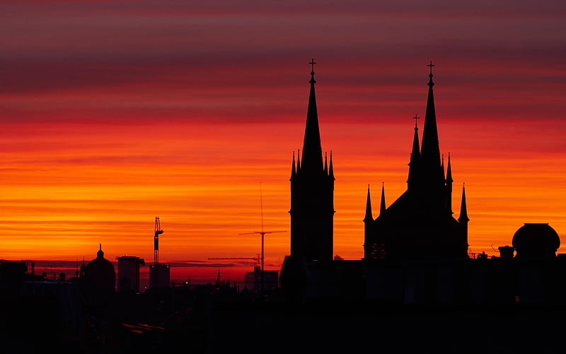 Cities, Vienna, Austria, Church, Silhouette, HD wallpaper