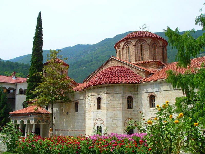 Bachkovo Monastery, pretty, religious, Bulgaria, monastery, graphy, nice, summer, flowers, HD wallpaper