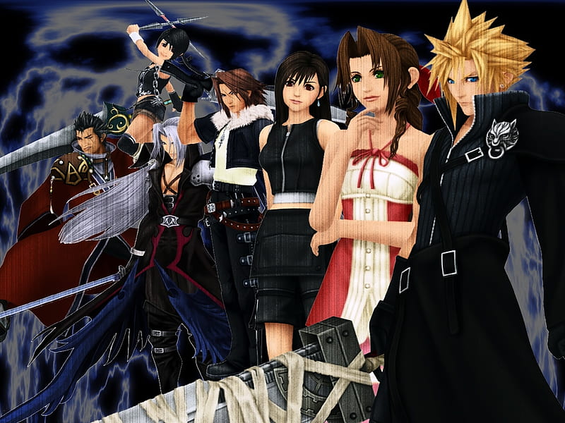 Kingdom Hearts II: Final Fantasy, cloud, squall, aerith, yuffie, auron, kingdom hearts, leon, tifa, final fantasy, sephiroth, HD wallpaper