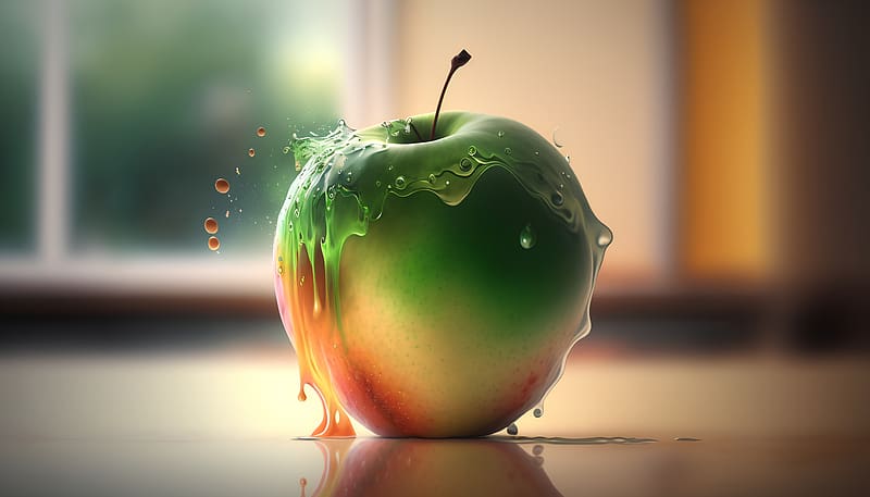 Green apple, Fruit, Juice, Splash, Drops, HD wallpaper
