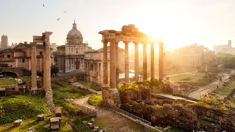 italy, roman forum, rome, forum romanum, templum saturni, area, columns, architecture, HD wallpaper