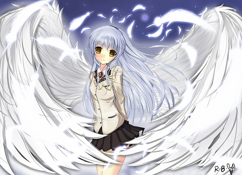 Angel Beats, tenshi, wings, white hair, tachibana kanade, HD wallpaper