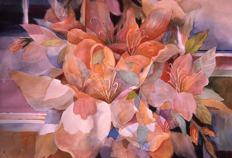 Glowing Warm, warm, soft, delicate, ruffles, azaleas, peach, petals, pastel, colours, summery, HD wallpaper