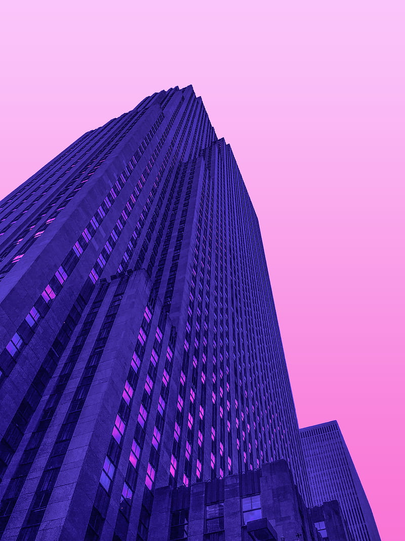 skyscraper, building, minimalism, architecture, purple, HD phone wallpaper