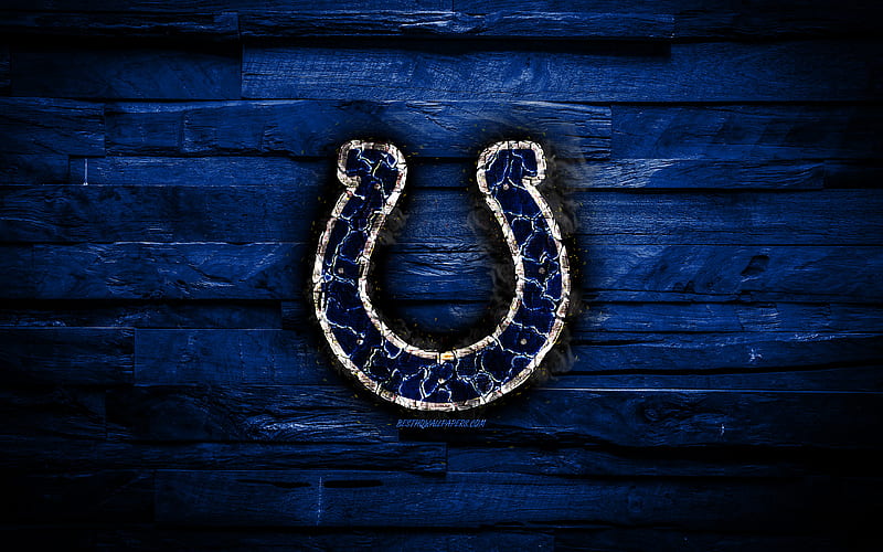 Indianapolis Colts scorched logo, NFL, blue wooden background, american baseball team, American Football Conference, grunge, baseball, Indianapolis Colts logo, fire texture, USA, AFC, HD wallpaper