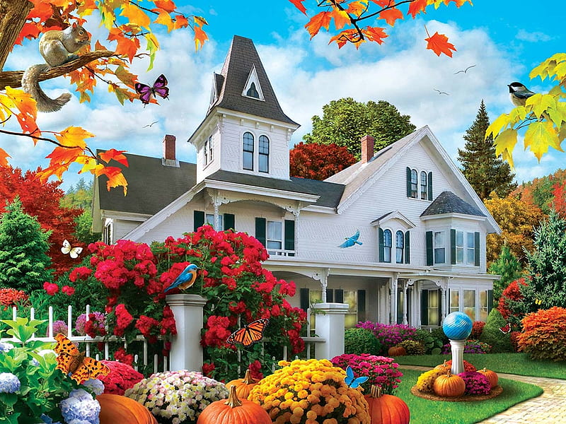 October Skies, home, skies, autumn, october, decorations, HD wallpaper