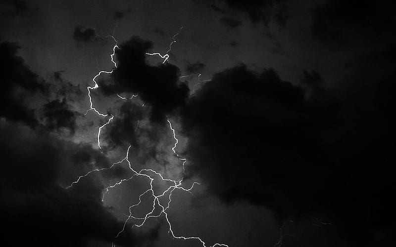 lightning, clouds, bw 16:10 background, Black Clouds, HD wallpaper