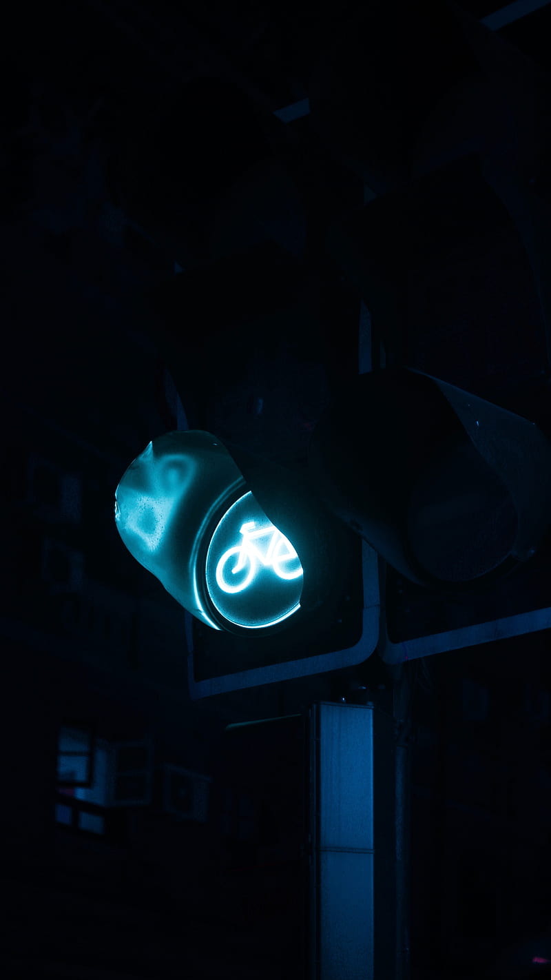 traffic light, bicycle, glow, dark, HD phone wallpaper