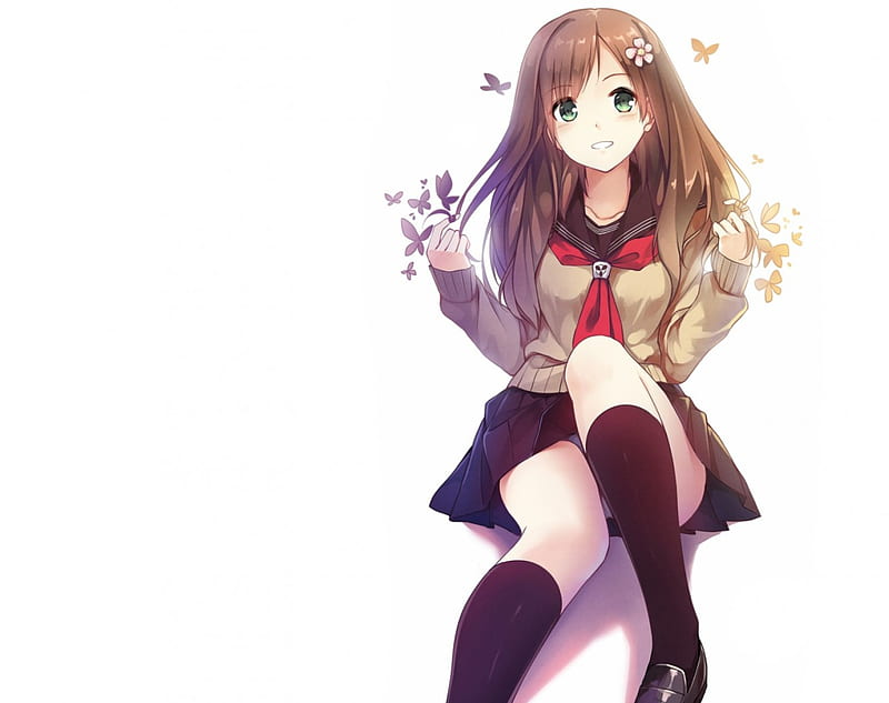 Anime girl, school, pretty, uniform, girl, anime, bonito, HD wallpaper