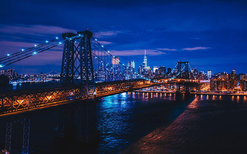 Williamsburg bridge, NYC, nightscapes, New York, USA, America, HD wallpaper