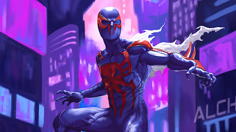 Spiderman 2099, spiderman, superheroes, artwork, artist, HD wallpaper