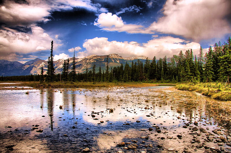 Jasper National Park, Canada in R grass, high dynamic range, clouds, landscape, cenario, lagoon, nice, stones, lightness, multicolor, scenario, bright, forests, reflection, paisage, north america, rivers, jasper national park, , paysage, brightness, cena, sky, trees, pines, peisaje, panorama, cool, awesome, hop, white, landscape, canada, colorful, scenic, bonito, laguna graphy, green, mirror, scenery, light, blue amazing, reflex, lakes, national parks, view, colors, paisagem, jasper, plants, day, r, colours, nature, scene, HD wallpaper
