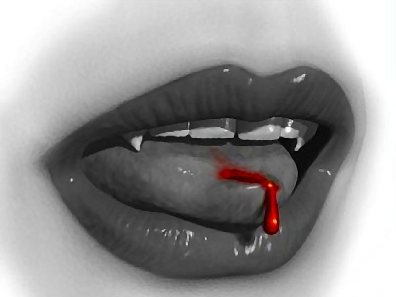TASTE OF BLOOD, mouth, vampire, lips, teeth, blood, HD wallpaper
