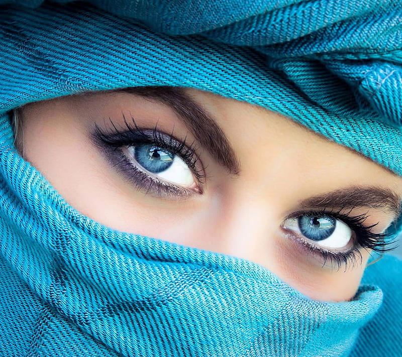 Blue Eyes, anonymous, arabic, bonito, cute, girl, mask, scarf, unknown, HD wallpaper