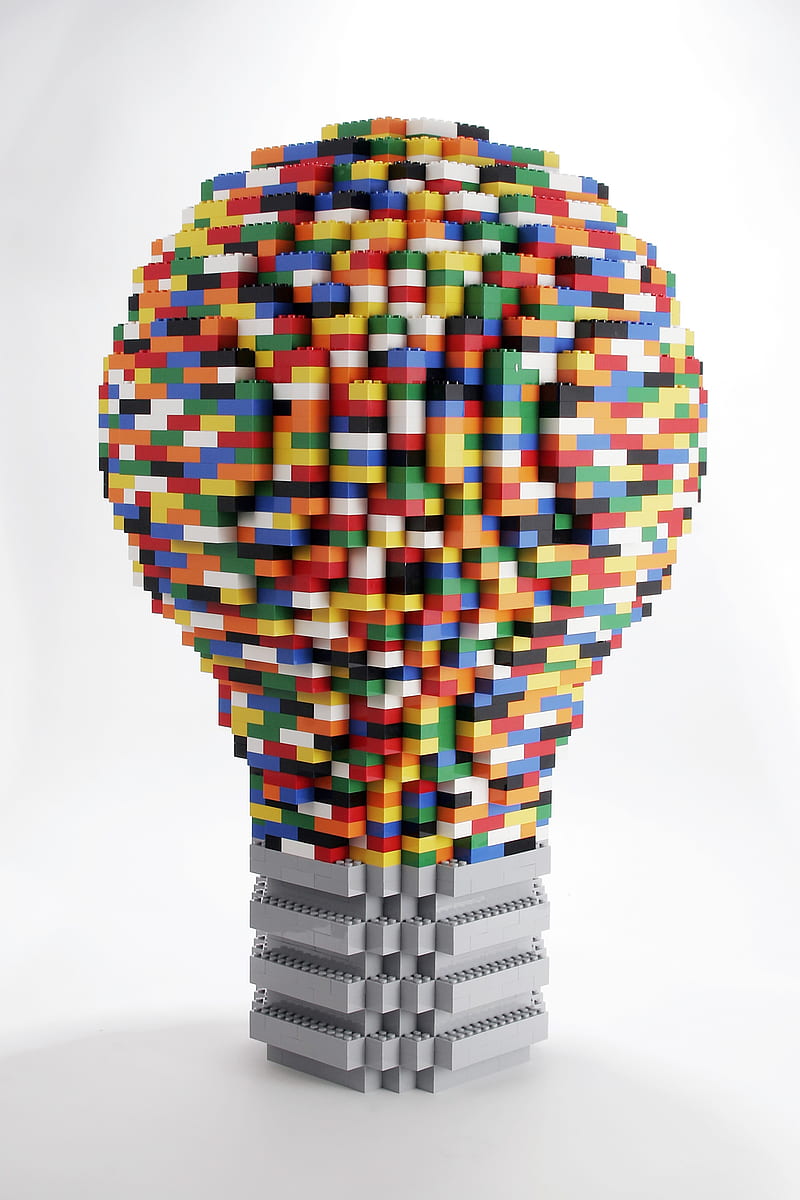 LEGO, toys, bricks, portrait display, colorful, lightbulb, light bulb, white background, 3D Blocks, simple background, HD phone wallpaper