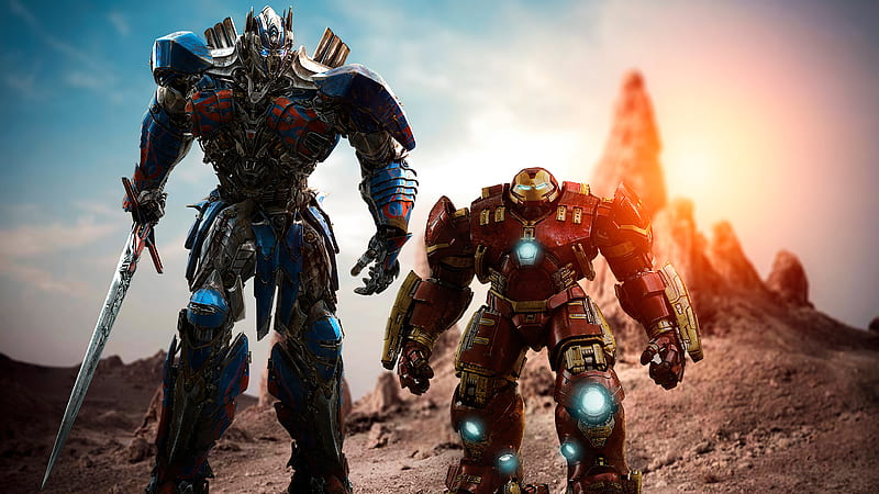 Optimus Prime And Hulk Buster , optimus-prime, hulkbuster, superheroes, HD wallpaper