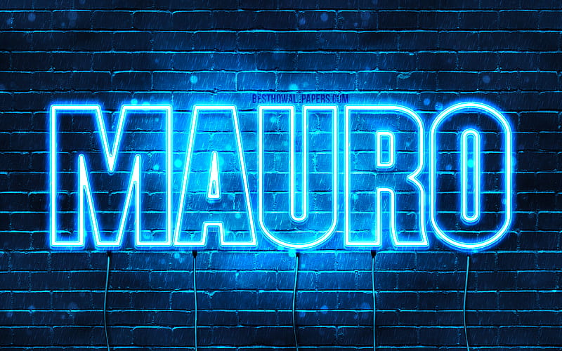 Mauro with names, Mauro name, blue neon lights, Happy Birtay Mauro, popular spanish male names, with Mauro name, HD wallpaper