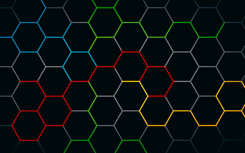 colorful hexagons, abstract textures, minimalism, hexagons patterns, hexagons textures, gray backgrounds, honeycomb, background with hexagons, HD wallpaper