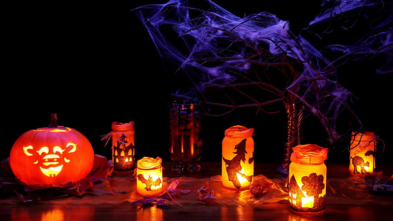 Halloween Pumpkin and Candles, 3D and CG, abstract, halloween, pumpkin, HD wallpaper