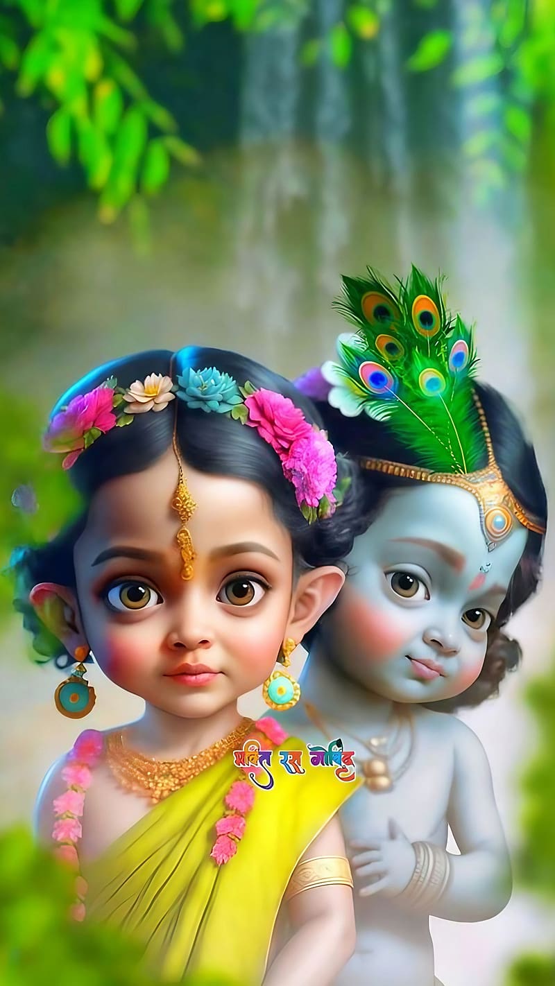 Radha Krishna New, baby radha krishna, lord, god, bhakti, devtional, HD phone wallpaper