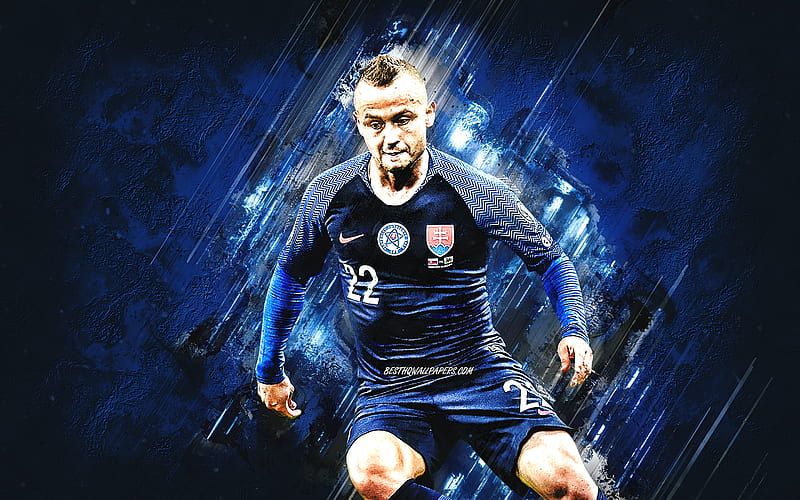Stanislav Lobotka, Slovakia national football team, Slovak footballer, portrait, blue stone background, Slovakia, football, HD wallpaper